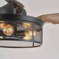 Ceiling Fan Light Caged Fandelier Retro with Retractable Blades, Coffee
