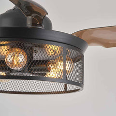 Ceiling Fan Light Cage Fandelier Retro with Retractable Blades, Coffee