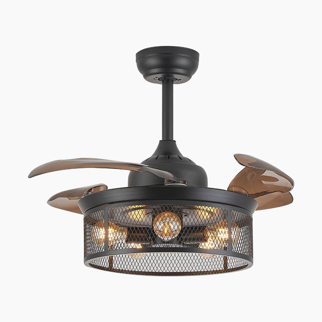 Ceiling Fan Light Caged Fandelier Retro with Retractable Blades, Coffee