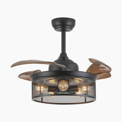 Ceiling Fan Light Caged Fandelier Retro with Retractable Blades, Coffee