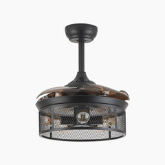 Ceiling Fan Light Caged Fandelier Retro with Retractable Blades, Coffee