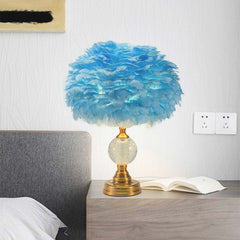Romantic Crystal Feather Table Lamp Blue Room