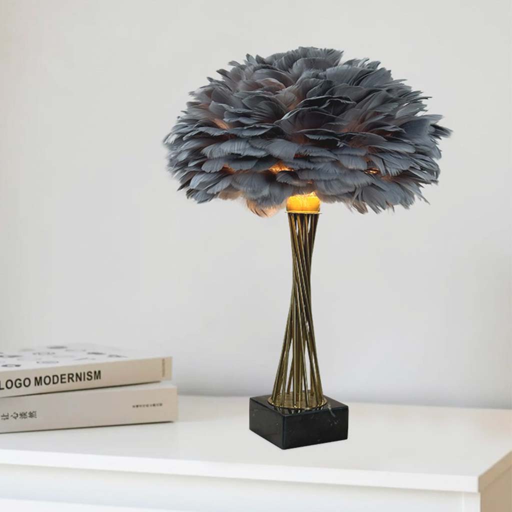 Romantic Feather Trophy Table Lamp Grey Bedroom