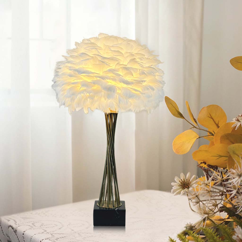 Romantic Feather Trophy Table Lamp White Living Room