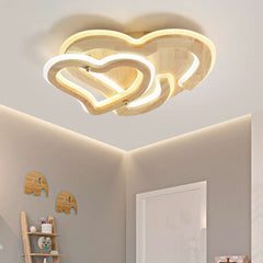 Romantic Wood Heart Shape Flush Mount Ceiling Light Kids Room