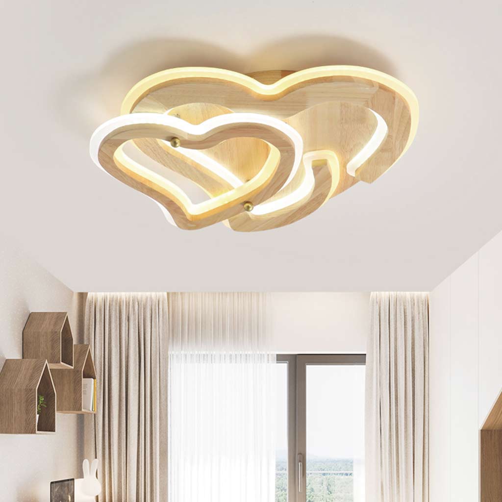 Romantic Wood Heart Shape Flush Mount Ceiling Light Living Room