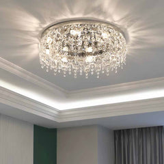 Ronde chroomkristallen plafondlamp met kwastjes, inbouwkamer
