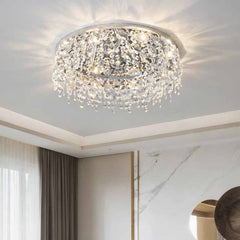 Ronde chroomkristallen plafondlamp met kwastjes, inbouwstudeerkamer
