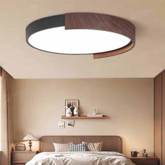 Round Flush Mount Ceiling Light LED, Black & Walnut Color
