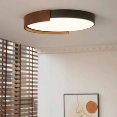 Round Flush Mount Ceiling Light LED, Black & Walnut Color