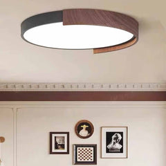 Round Flush Mount Ceiling Light LED, Black & Walnut Color