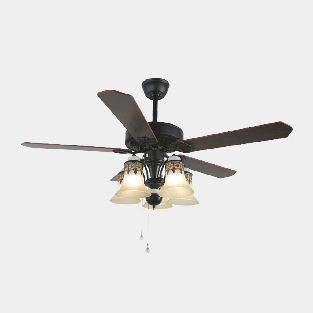 Ventilateur de plafond semi-encastré avec lumière rétro industrielle 5 pales noir