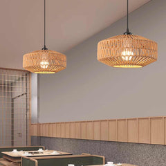 Semi Flush Ceiling Light Boho Hemp Rope Round Cage Dining Room