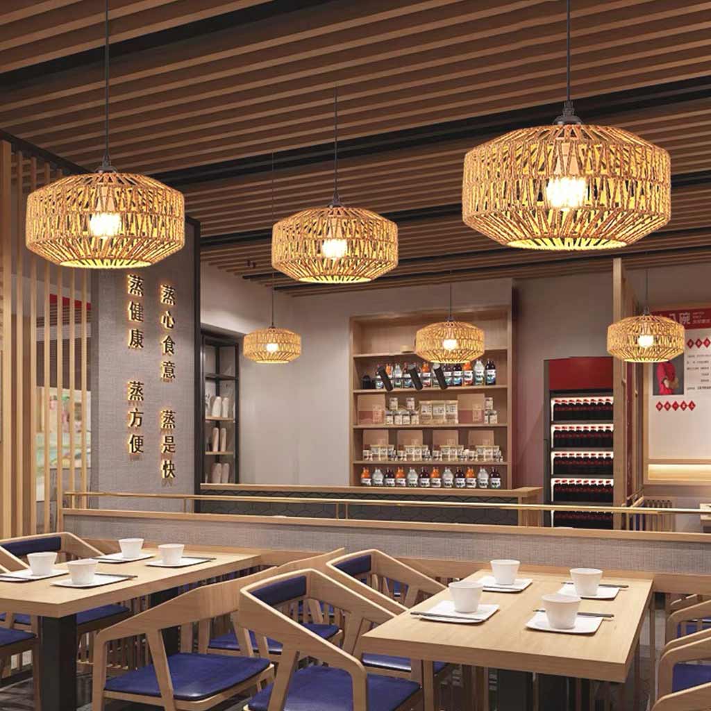Semi Flush Ceiling Light Boho Hemp Rope Round Cage Restaurant