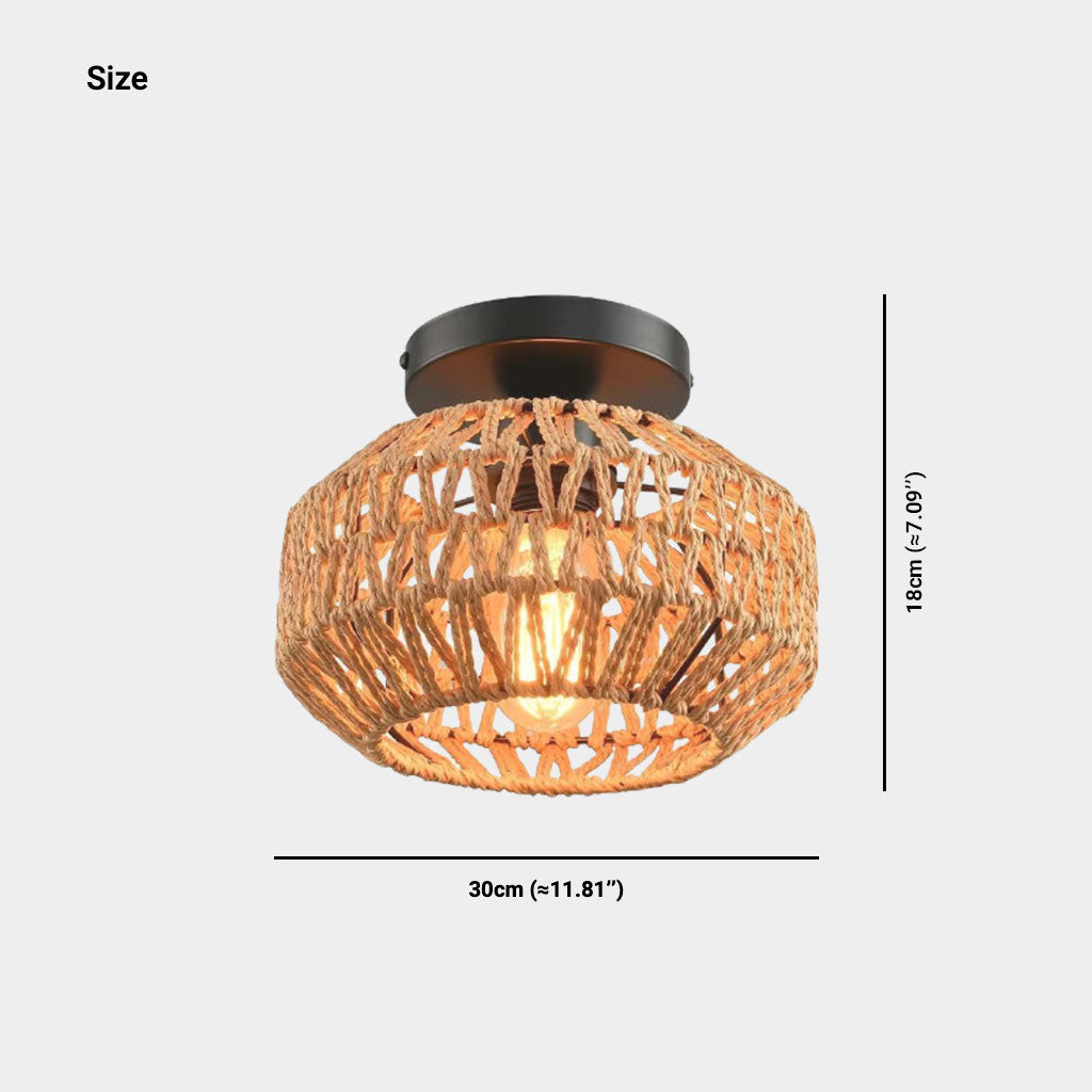 Semi Flush Ceiling Light Boho Hemp Rope Round Cage Size