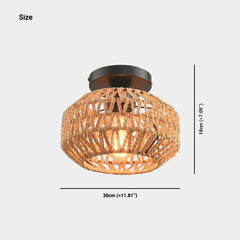 Semi Flush Ceiling Light Boho Hemp Rope Round Cage Size