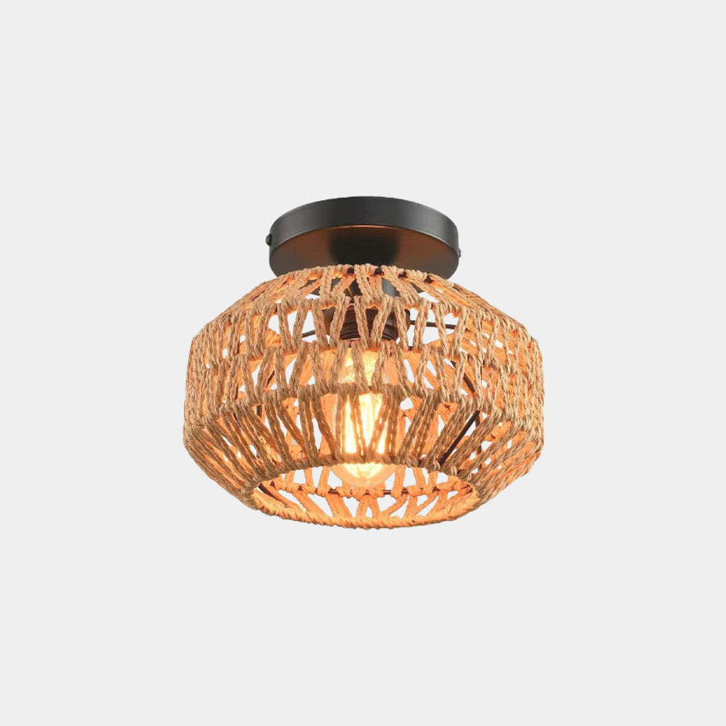 Semi Flush Ceiling Light Boho Hemp Rope Round Cage