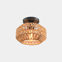 Semi Flush Ceiling Light Boho Hemp Rope Round Cage