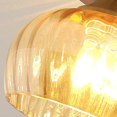 Semi Flush Ceiling Light Vintage Small Glass Wood Shade