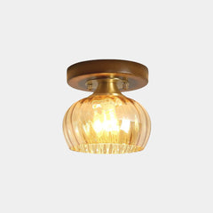 Semi Flush Ceiling Light Vintage Small Glass Wood