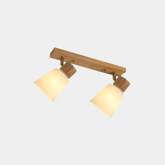 Plafonnier semi-encastré avec rail en bois et abat-jour en forme de coupelle