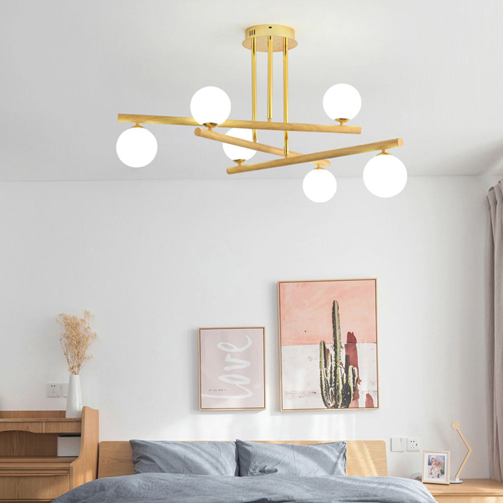 Semi Flush Glass Ball Chandelier Ceiling Light 6 Lights Bedroom