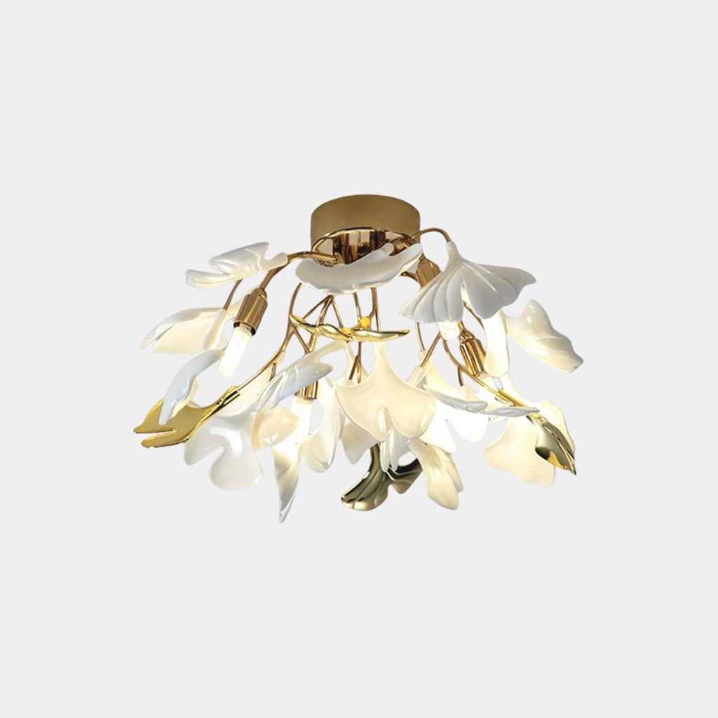 Semi-Flush Mount Ceiling Light Artistic Ginkgo Leave Gold