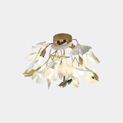Semi-Flush Mount Ceiling Light Artistic Ginkgo Leave Gold