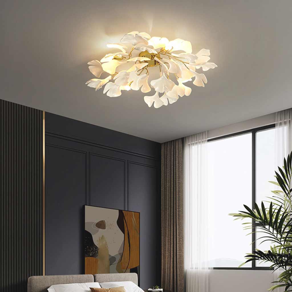 Semi-Flush Mount Ceiling Light Artistic Ginkgo Leave Room