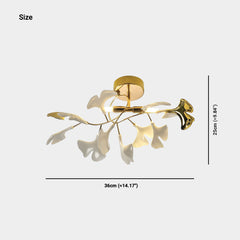Semi-Flush Mount Ceiling Light Artistic Ginkgo Leave Size