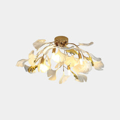 Semi Flush Mount Ceiling Light Artistic Ginkgo Leave White
