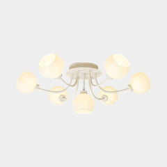Semi Flush Mount Ceiling Light Cream Glass Flower White