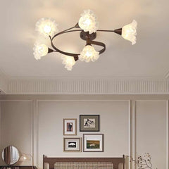 Semi Flush Mount Ceiling Light Glass Flower Bedroom