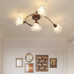 Semi Flush Mount Ceiling Light Glass Flower Lily of the Valley Room