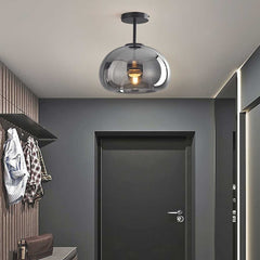 Semi Flush Mount Ceiling Light Glass Globe Black Hallway