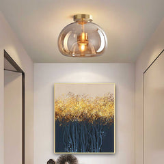 Semi Flush Mount Ceiling Light Glass Globe Gold Hallway