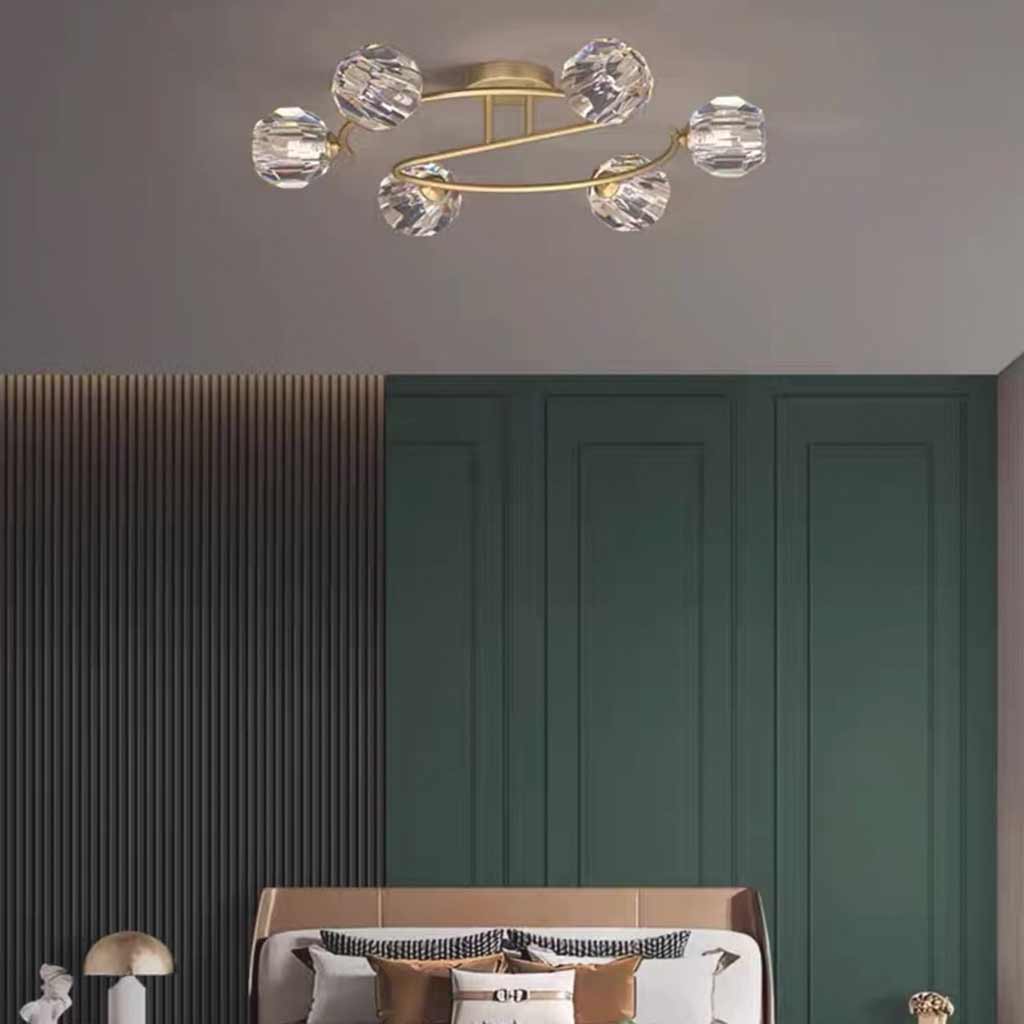 Semi-Flush Mount Ceiling Light Luxury Glass Crystal Globe Bedroom