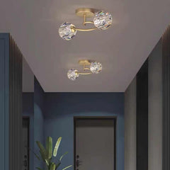 Semi-Flush Mount Ceiling Light Luxury Glass Crystal Globe Hallway
