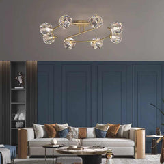 Semi-Flush Mount Ceiling Light Luxury Glass Crystal Globe Living Room