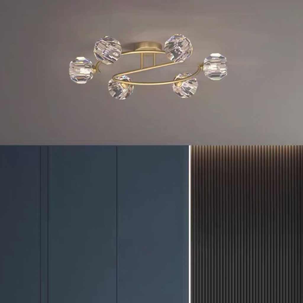 Semi-Flush Mount Ceiling Light Luxury Glass Crystal Globe Room
