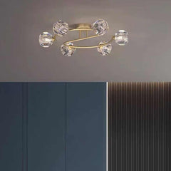 Semi-Flush Mount Ceiling Light Luxury Glass Crystal Globe Room
