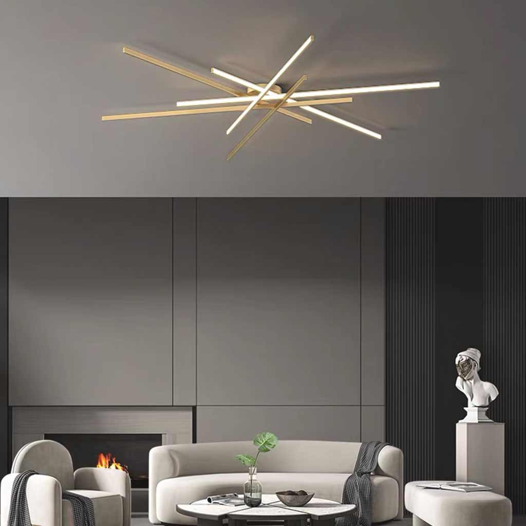 Semi-Flush Mount Ceiling Light Multi Line Brass Sputnik LED Living Room