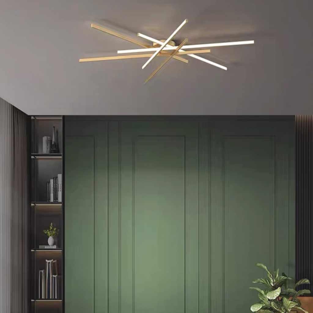 Semi-Flush Mount Ceiling Light Multi Line Brass Sputnik LED Room