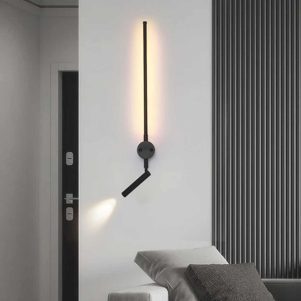 Slim LED Wall Lamp with Adjustable Spotlight Black Living Room