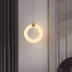 Small Ring Pendant Light Minimalist Marble Alabaster LED