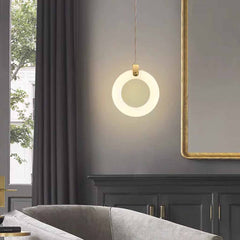 Small Ring Pendant Light Minimalist Marble Alabaster LED