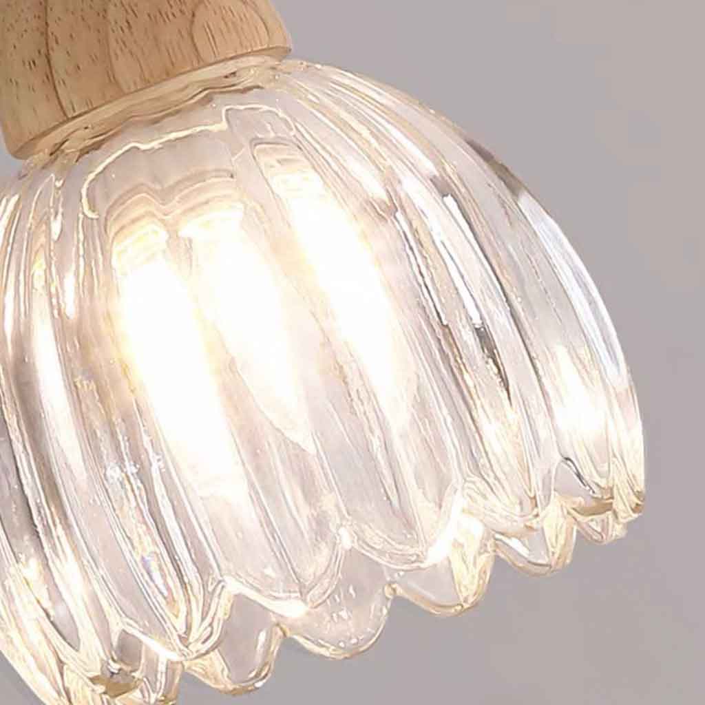Small Wood GlassFlower Tulip Pendant Light Detail