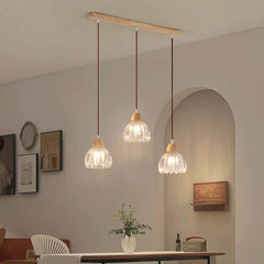 Small Wood Glass Flower Tulip Pendant Light Dining Room