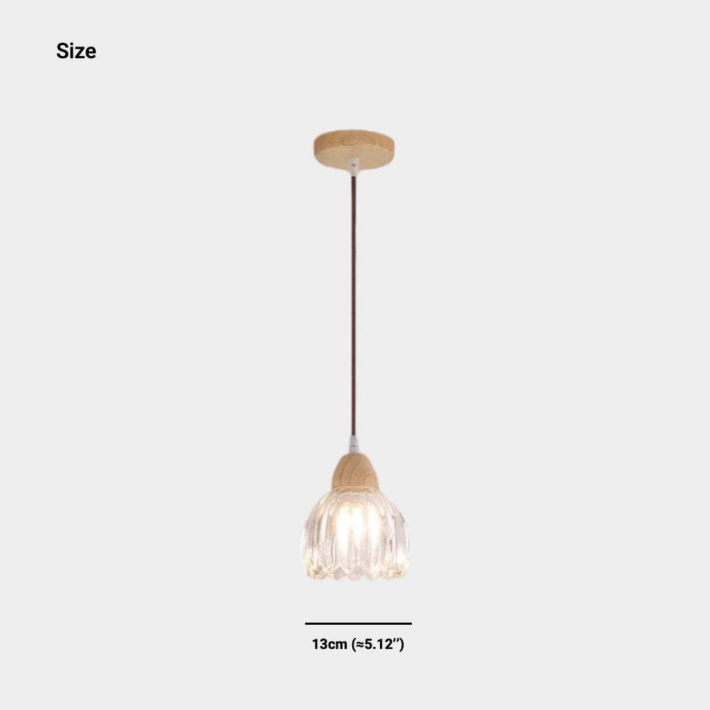 Small Wood Glass Flower Tulip Pendant Light Size