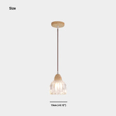 Small Wood Glass Flower Tulip Pendant Light Size